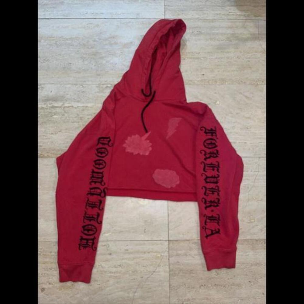 ADAPTATION Hollywood Forever Hoodie Womens Medium Cropped Crew‎ Neck Red